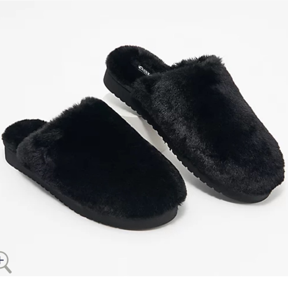 KOOLABURRA by UGG Black Fuzzy Faux Fur Slip on Hard Sole Slippers Size 10